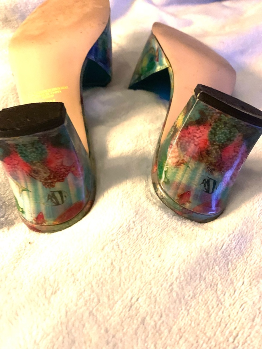 Vintage Palm Beach Marino Boutique Fish Holographic Kitten Slides Size 10 EC - Picture 5 of 8